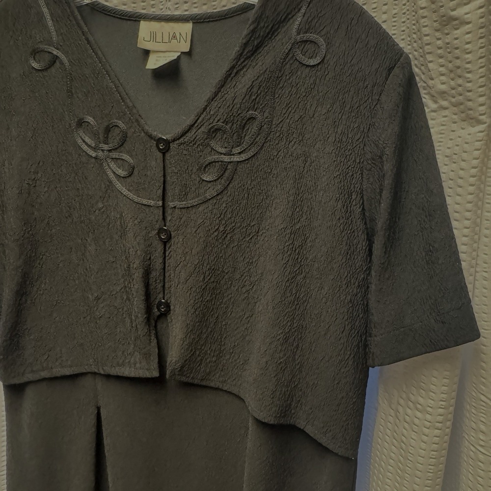Vintage 90s Y2K Jillian Black Button Front Bodice Dress Sz14 USA Made Embroidery - Picture 3 of 13